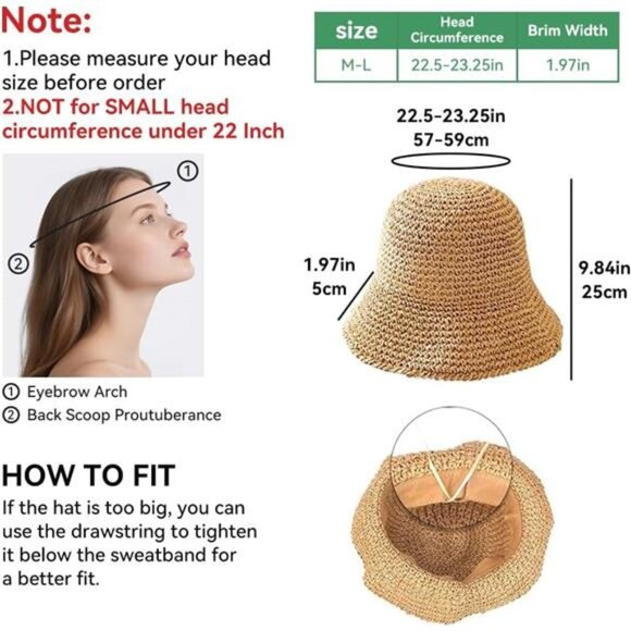 Women Sun Hat Hand-Woven Packable Beach Bucket Hat Summer Floppy UV Protection main image 4
